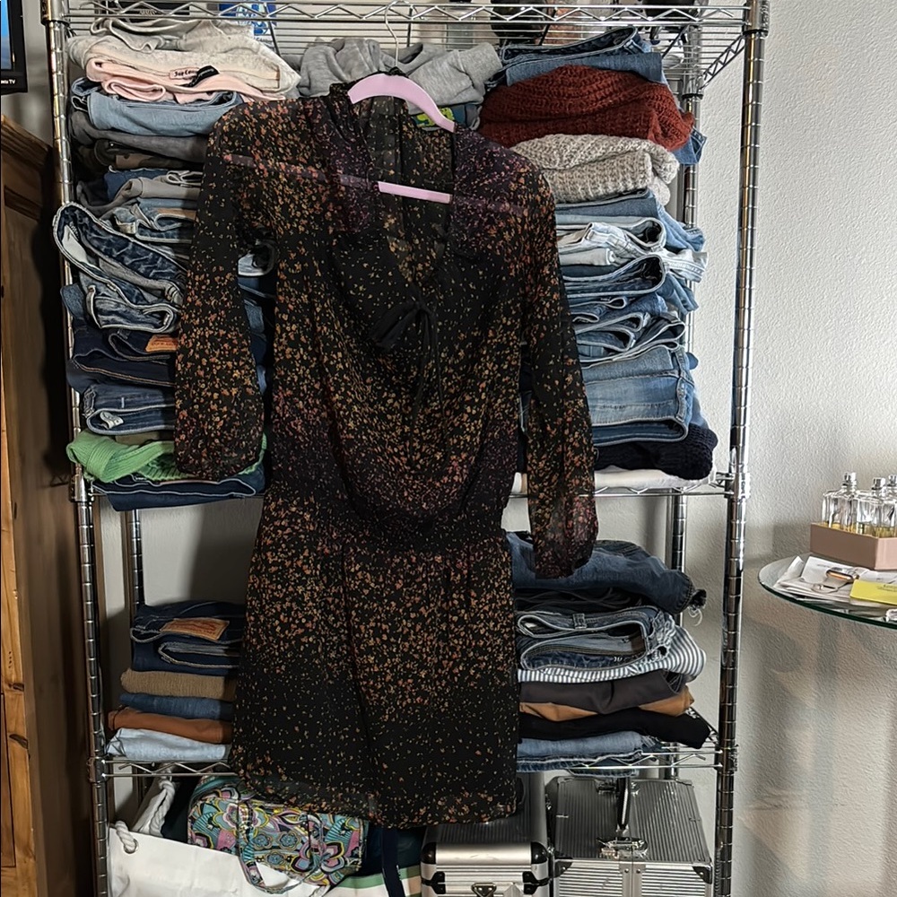 Jessica Simpson Brown and Black Bodycon Dress with Bishop Sleeves